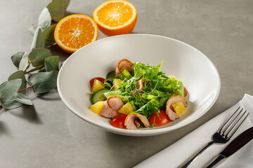 Plate with salad in restaurant