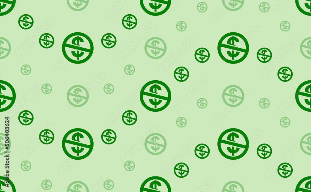 Poster seamless pattern of large and small green no dollar symbols. the elements are arranged in a wavy. ve