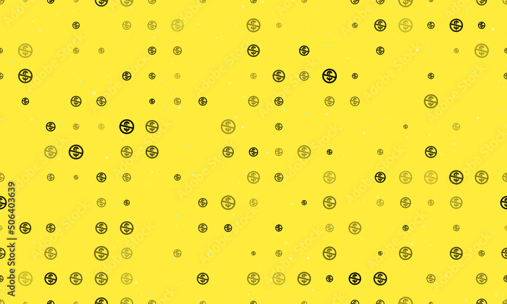 Aufkleber seamless background pattern of evenly spaced black no dollar symbols of different sizes and opacity.
