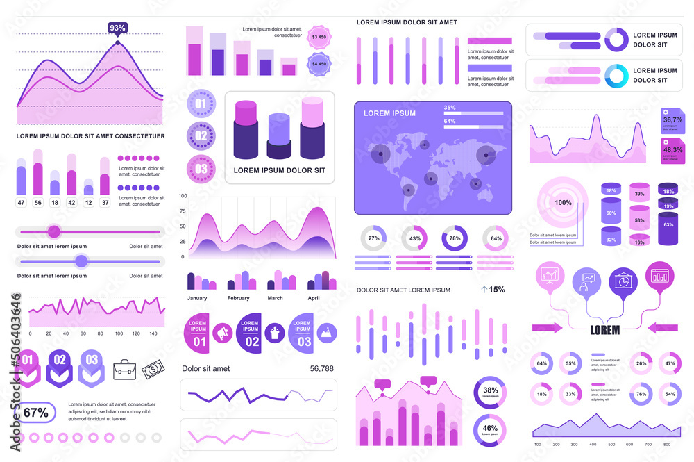 Leinwandbilder Bundle infographic elements data visualization vector design template. Can be used for steps, business processes, workflow, diagram, flowchart concept, timeline, marketing icons, info graphics.