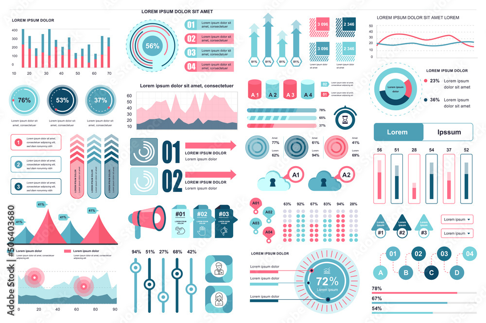 Fototapete Bundle infographic elements data visualization vector design template. Can be used for steps, business processes, workflow, diagram, flowchart concept, timeline, marketing icons, info graphics.
