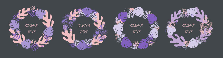 Set of floral wreath templates. Leaf and herb frames.  Best for the invitation, greeting cards, banners, and flyers. Vector illustration.