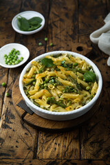 Homemade pasta bake with green pea