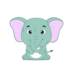 Cartoon cute elephant isolated on white background. Vector illustration for dasein and print