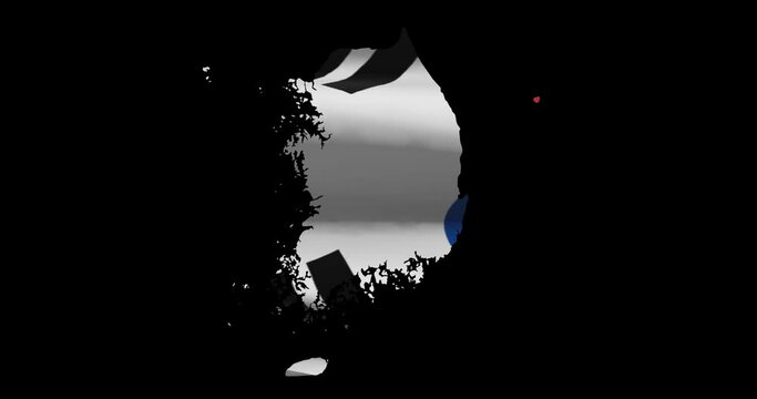 South Korea national flag on map outline, waving animation. 4K alpha channel graphic footage of country shape