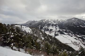 Fototapeta na wymiar Landscape on the hills of Soldeu, Andorra