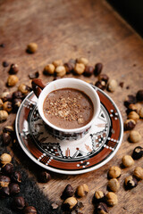 hazelnut hot chocolate milk in Moroccan cups