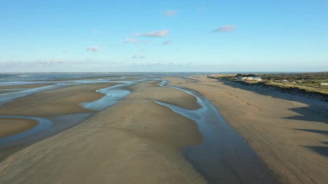 The panoramic view of Utah beach in Europe, France, Normandy, towards Carentan, in spring, on a sunny day.