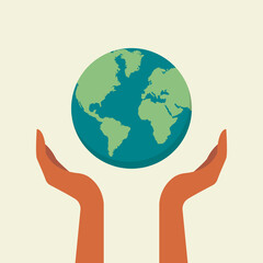Save the planet.Hands holding globe, earth. Earth day concept. Earth day vector illustration for poster, banner,print,web.Modern cartoon flat style illustration