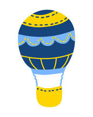 Air balloon, Cartoon style. Yellow and blue colors.. Vector illustration