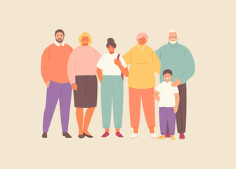 Happy family of different generations together. Parents and children, family day. Vector illustration