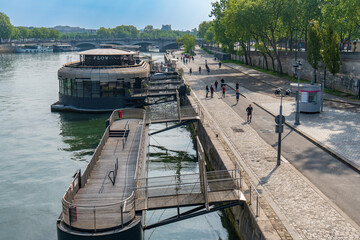 View of the quay along the Seine from the Alexander III Bridge, Paris, France