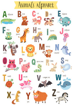illustration of cute animals from A to Z isolated on a white background. Children's alphabet in pictures.