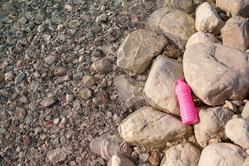 Plastic bottle on the shore of the Adriatic Sea.