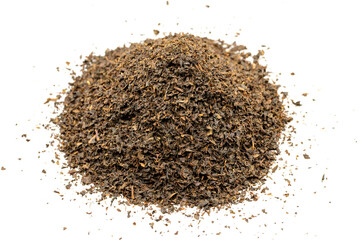 Black tea isolated on a white background. close up