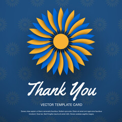 Vector gift card with a blue flower with a yellow dot, 