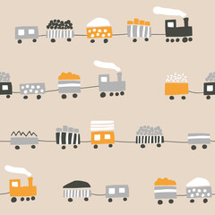 Seamless pattern with cute trains