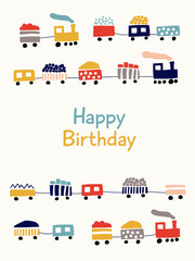 Birthday card with cute trains