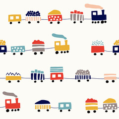 Seamless pattern with cute color trains - 506408445