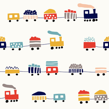 Seamless pattern with cute color trains
