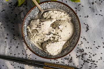 Black Sesame Seed Ice Cream Styling Flat lay Shoot