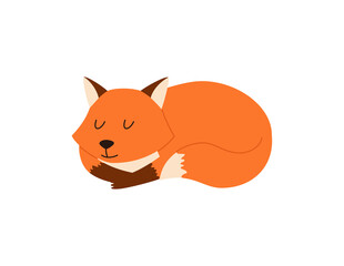 Red fox character on a white background, vector flat illustration.