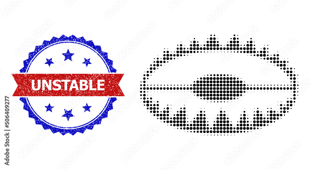 Poster halftone trap icon, and bicolor textured unstable watermark. halftone trap icon is designed with sma