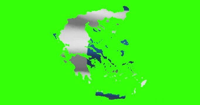 Greece country shape outline on green screen with national flag waving animation