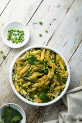 Homemade pasta bake with green pea