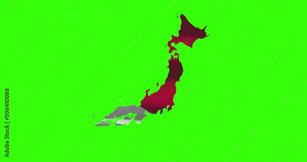 Wall mural Japan country shape outline on green screen with national flag waving animation