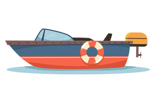 blue and red boat with life preserver clip art preview