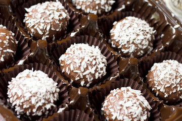 A set of chocolate cakes with coconut