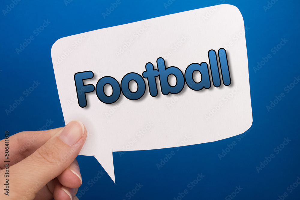 Poster speech bubble in front of colored background with football text.