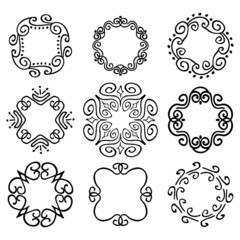 Collection of round and square hand drawn ink vector ornaments