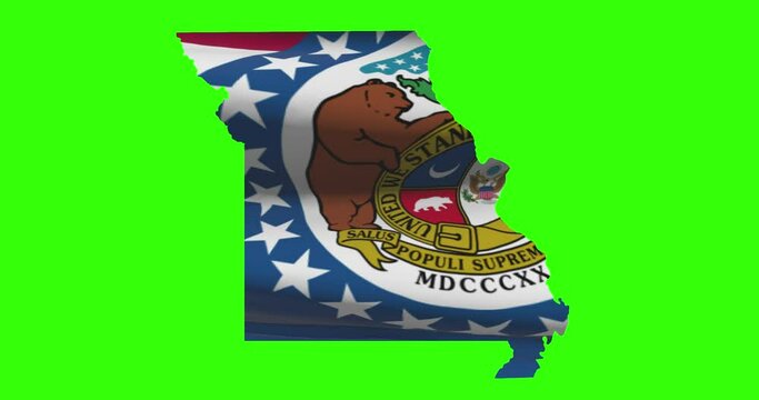 Missouri state map outline with flag animation on green screen