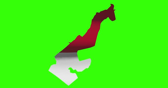Monaco country shape outline on green screen with national flag waving animation