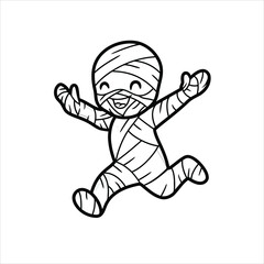 Cute little boy mummy cartoon waving hand vector image, mummy Sketch cartoon  Vector illustration mummy, Coloring book Page for kids  