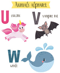 illustration of cute animals from A to Z isolated on a white background. Children's alphabet in pictures.