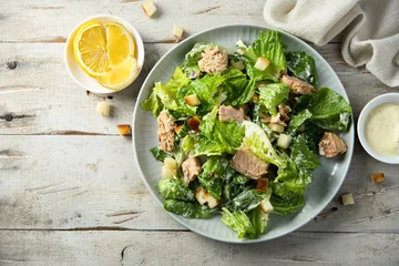 Poster Homemade salad with croutons and salmon © marysckin