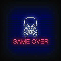 Game Over Neon Sign On Brick Wall Background Vector © bohlam