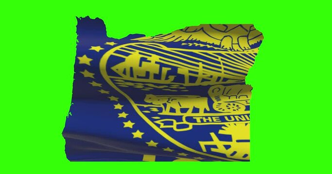 Oregon state map outline with flag animation on green screen