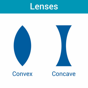convex and concave lenses in physics. Vector illustration on white background