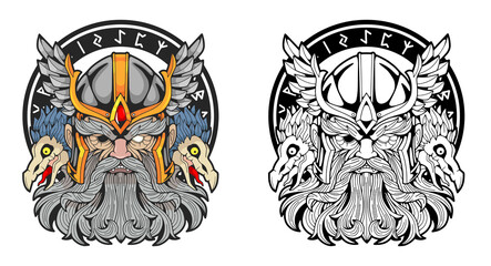 ancient norse god Odin, design illustration