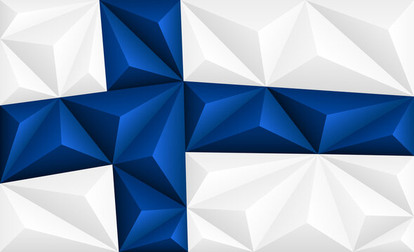 Abstract polygonal background in the form of colorful blue and white stripes of the Finnish flag. Polygonal flag of Filand.