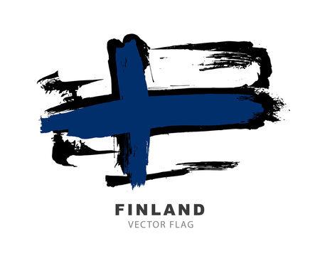 Flag of Finland. Colored brush strokes drawn by hand. Vector illustration isolated on white background.