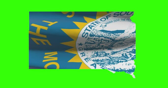 South Dakota state map outline with flag animation on green screen