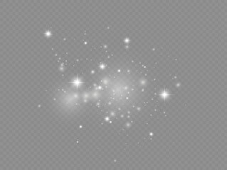 White dust sparks and star, light effect.