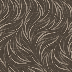 Beige seamless vector pattern of thin stripes in the form of waves or leaves. Abstract texture from smooth stripes with corners.