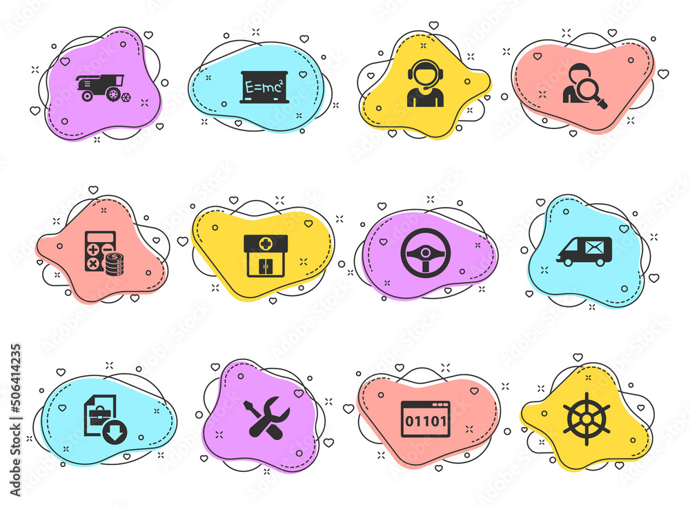 Poster job search glyph vector icons on color bubble shapes isolated on white background. job search icon s