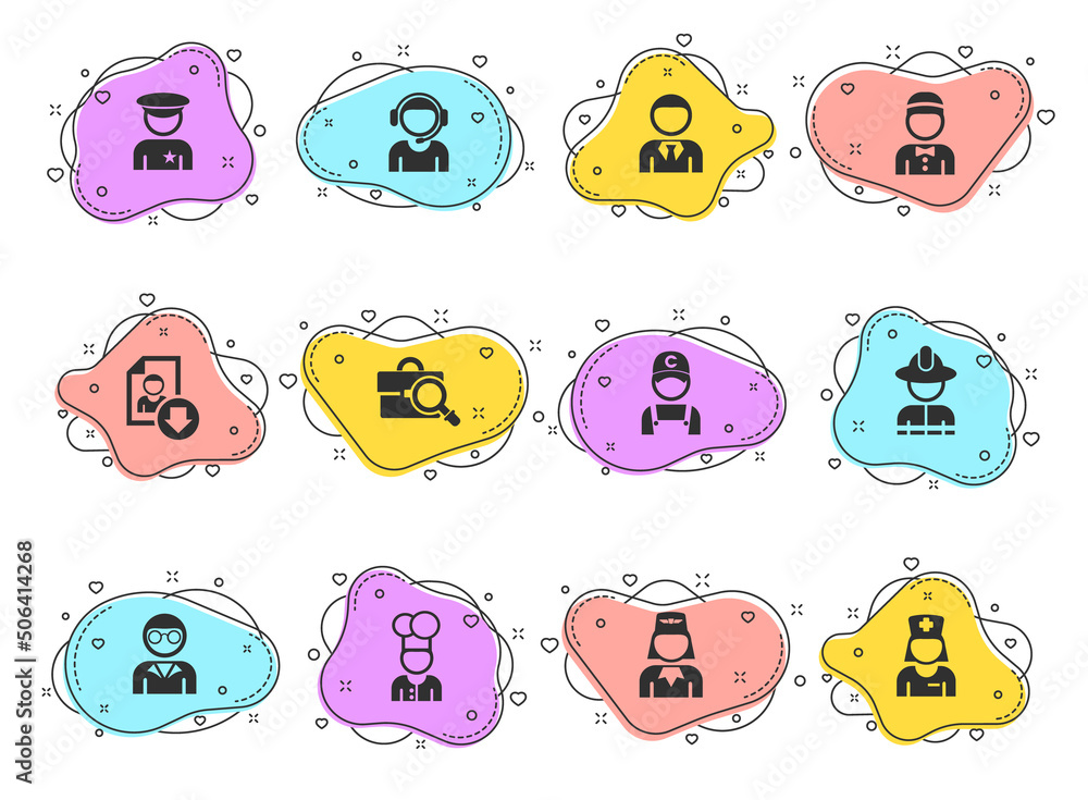 Poster job search glyph vector icons on color bubble shapes isolated on white background. job search icon s